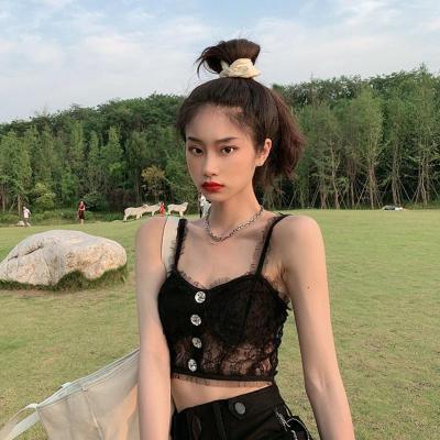 苏芈春季新款黑色蕾丝短款修身内搭吊带外穿打底衫小背心上衣女士内衣