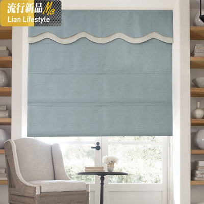 静谧蓝色灰色纯色棉麻布百叶罗马帘升降帘定制成品窗帘多色 三维工匠