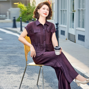 2026年新款休闲套装妈妈装夏季衬衫领女装洋气中年人短袖两件套夏