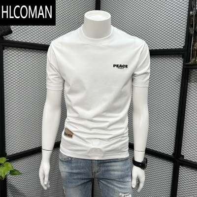 HLCOMAN新款夏装潮男士短袖T恤圆领字母印花修身体恤夏季半袖打底衫