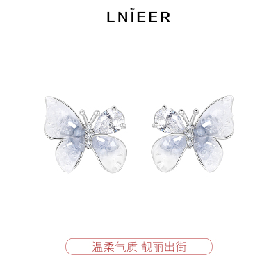 渐变蓝色蝴蝶耳钉女2025春季新款气质花朵耳环小众设计韩国耳饰送女朋友老婆情人节七夕生日礼物