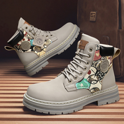 高帮马丁靴男款秋季新款英伦风短靴工装男鞋沙漠徒步登山男鞋