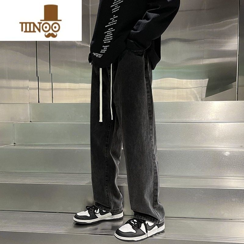 YANXU黑色复古牛仔裤男夏季裤子潮牌男生美式高街长裤男款秋季直筒裤