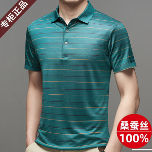 2024夏季专柜品牌正品大码短袖t恤男中老年条纹桑蚕丝POLO衫爸爸装