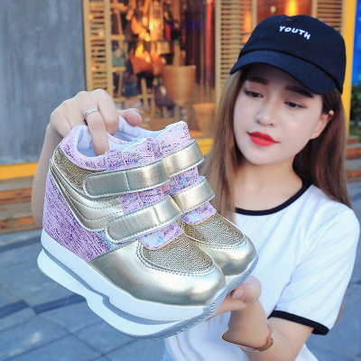 内增高女鞋12cm超高跟松糕厚底单鞋17秋季新款学生百搭运动休闲鞋