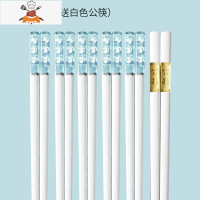 筷子琥珀樱花合金筷个性防滑日式筷子家用可高温创意网红 敬平 24cm—樱花萌兔款(5双装)送公筷[蓝白]