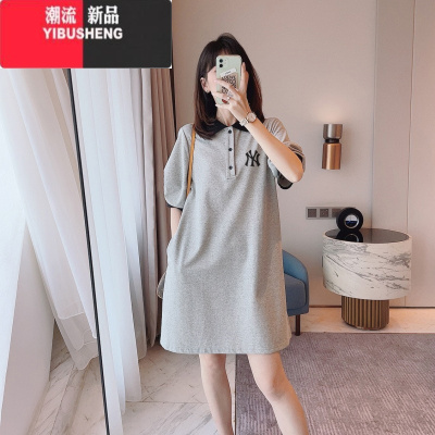 YIBUSHENG2024新款POLO领连衣裙中长款宽松休闲显瘦减龄韩版气质翻领裙