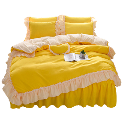 美帮汇公主款四件套床裙式款风被套带荷叶花边裙式少女心床罩