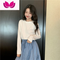 七斓白色长袖t恤女ins潮2022新款薄款纯色打底衫韩版宽松上衣