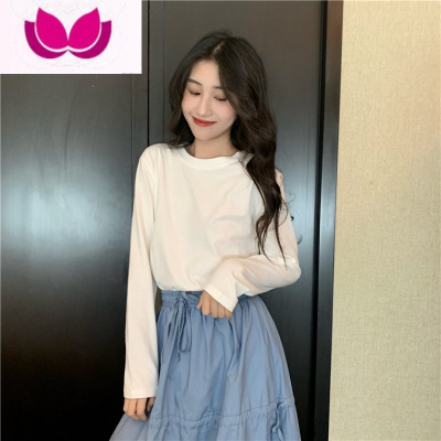 七斓白色长袖t恤女ins潮2022新款薄款纯色打底衫韩版宽松上衣