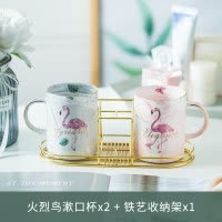 北欧刷牙杯情侣洗漱口杯家用牙缸杯置物架套装陶瓷ins牙刷杯简约 三维工匠 大理石植物A高款4件套洗漱杯