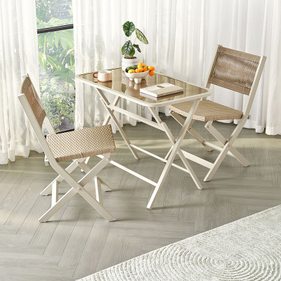 全友家居小户型阳台藤编茶桌椅组合庭院休闲岩板小桌椅子