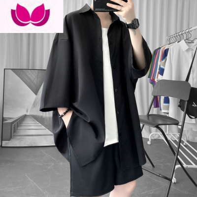 七斓加肥加大码300斤坠感冰感七分袖衬衫男夏季薄款痞帅免烫皱衬衣