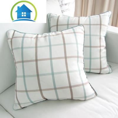 三维工匠格纹抱枕套方靠枕靠垫坐垫套涤纶纺织不含芯棉蓝褐格纹40CMX40CM