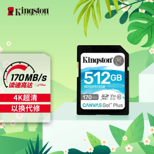 金士顿(Kingston)512G U3 V30内存卡 SD存储卡 读速170MB/s 高速版 4K超高清视频 终身保固