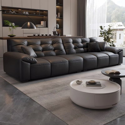 欧梵森 欧梵森意式真皮沙发客厅大小户型简约现代大象耳朵直排皮艺沙发办公家具椅