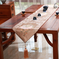 新中式禅意桌旗茶几餐桌装饰布长条北欧现代简约电视柜五斗柜盖 映满帘-香槟 33*120cm(适用桌长0.7米-0.8米)