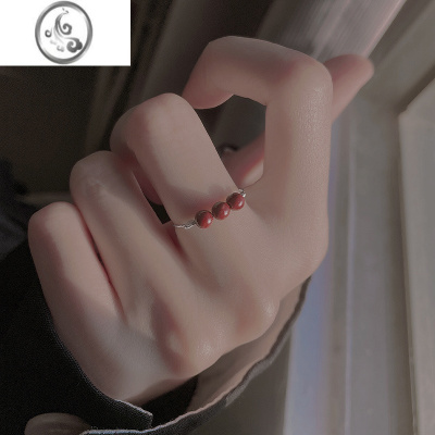 JiMi925银银朱砂戒指女小众设计个性指环2023新款高级感本命年食指戒