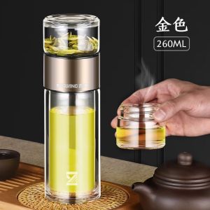 富光茶水分离泡茶杯双层玻璃杯子男女便携茶杯高档透明保温水杯