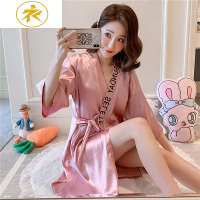 Ideamini夏季性感睡衣女薄款冰丝绸中长款日系女士睡袍开衫浴袍宽松家居服