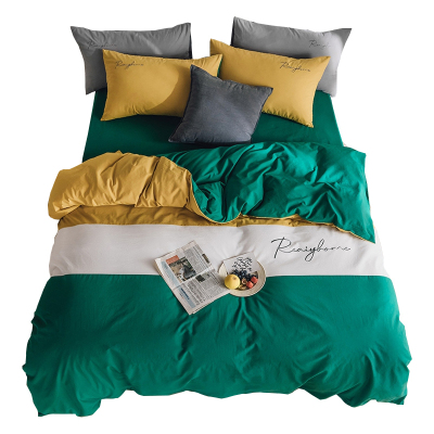 美帮汇四件套简约现代全棉水洗棉北欧风被套全棉床单个性潮流三件套