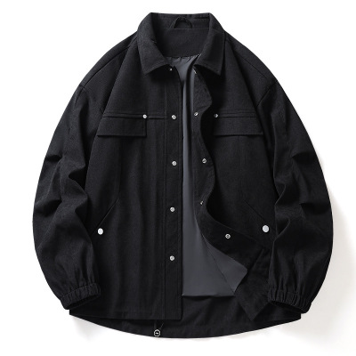 夹克男春秋季新款翻领纯色男装夹克翻领单排扣休闲百搭男士外套