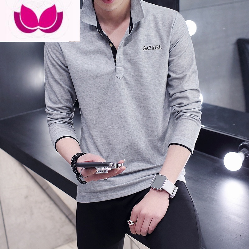 七斓男士长袖T恤2023新款韩版休闲翻领秋衣男装青年体恤Polo衫