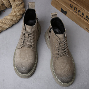 中帮马丁靴男款冬季工装户外靴子真皮厚底美式高帮休闲鞋
