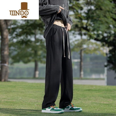 YANXU高街vibe休闲裤男宽松直筒潮牌百搭长裤子夏季薄款黑色垂坠感卫裤