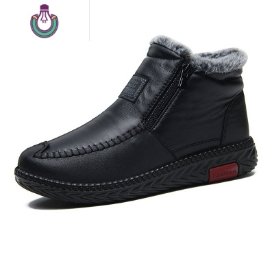 FISHBASKET老北京棉鞋女冬季加绒保暖中老年妈妈棉鞋防滑防水外穿加厚女短靴靴子