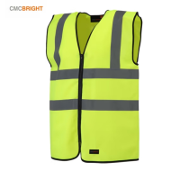 CMCBRIGHT标准阻燃防静电背心 树脂拉链开合环卫施工工地汽车交通安全警示010019Y 荧光黄 L