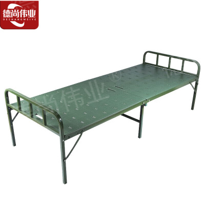 德尚伟业塑钢折叠床便携式单人床单层行军床野外训练床 钢制床军绿色