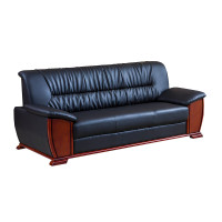 锦北 办公沙发老板皮沙发商务会客接待会议沙发组合 头层黑牛皮三人位