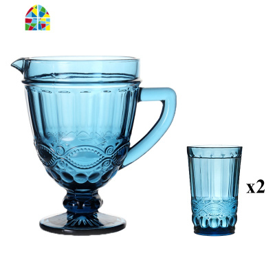 欧式浮冷水壶水杯套 创意彩色玻璃凉杯家用果汁壶 FENGHOU 红色钻石水壶+两只杯子