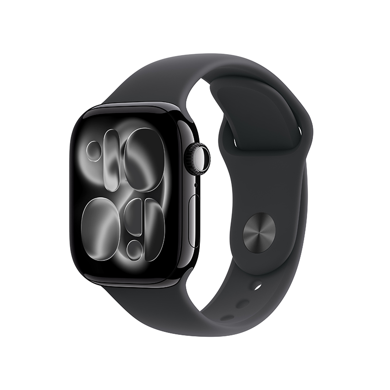 Apple Watch S11 GPS 42毫米亮黑色铝金属表壳 黑色运动型表带-S/M