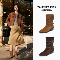 复古皮带扣短靴女冬季新款粗跟美拉德马丁靴休闲百搭瘦瘦女靴