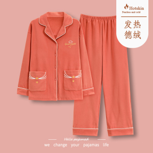 2025新款啄木鸟秋冬睡衣女士德绒长袖磨毛加厚保暖春秋家居服套装