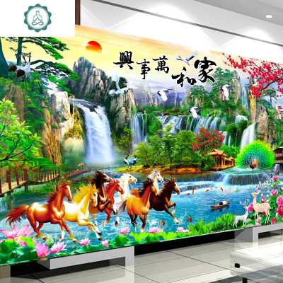 封后(FENGHOU)2020新款钻石画满钻客厅家和万事兴孔雀风景马到成功贴钻十字绣鹿封满钻-150*60厘米炫