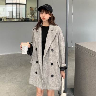 广赫2020秋冬新款大码时尚潮流女装气质胖妹妹宽松休闲西装中长款外套夹克