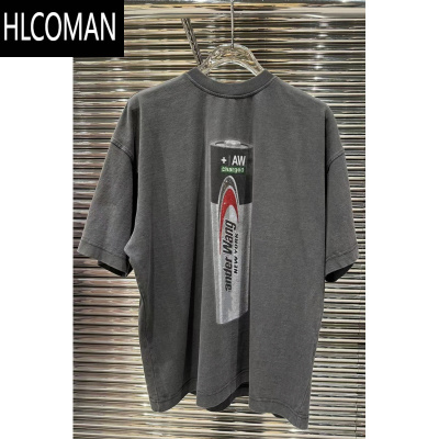 HLCOMAN[]25SSAW大王水洗做旧电池印花烫钻男女款短袖T恤