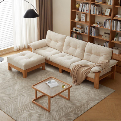 全友家居2024年新款原木风云朵沙发客厅直排红橡木布艺沙发