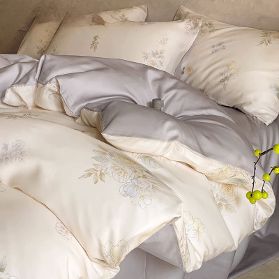 夏季天丝四件套冰丝被套罩夏天床单三件套高级感床上用品套件_673