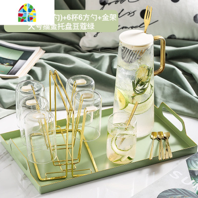 封后凉水壶玻璃可高温大容量 冷水壶套装北欧创意 家用水杯凉白开水壶 FE 金把水壶(送吧勺)+4杯4方勺+小号描金托盘祖