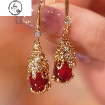 JiMi貔貅复古耳环女2022年新款潮小众高级感气质优雅大气红色耳饰耳坠