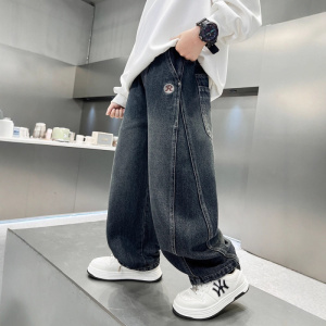 儿童装男童加绒牛仔裤秋冬款新款中大童男孩冬装一体绒裤子潮