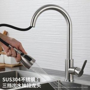 浪鲸(SSWW)厨房水龙头冷热洗菜盆水龙头抽拉式水槽龙头304不锈钢三种出水