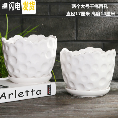 三维工匠花盆陶瓷大号欧式个性创意北欧简约塑料多肉花盆绿萝吊兰 两个大号千疮百孔花盆 大花盆容器