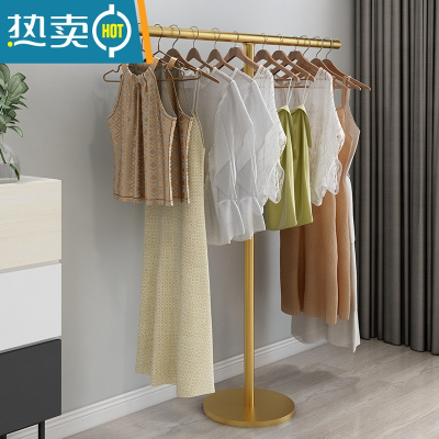 敬平简约晾衣架落地卧室内单杆挂衣服房间现代简易折叠凉晒衣帽架家用 T型长120高130纳米金色