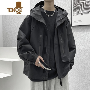 YANXU机能风冲锋衣男ins潮牌日系大口袋连帽夹克宽松休闲工装外套