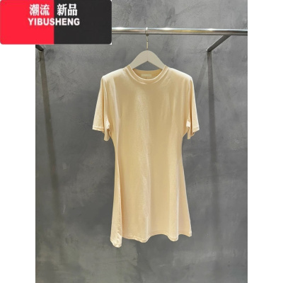 YIBUSHENG韩国东大门2024季新款纯色收腰显瘦小个子圆领短袖T恤连衣裙女